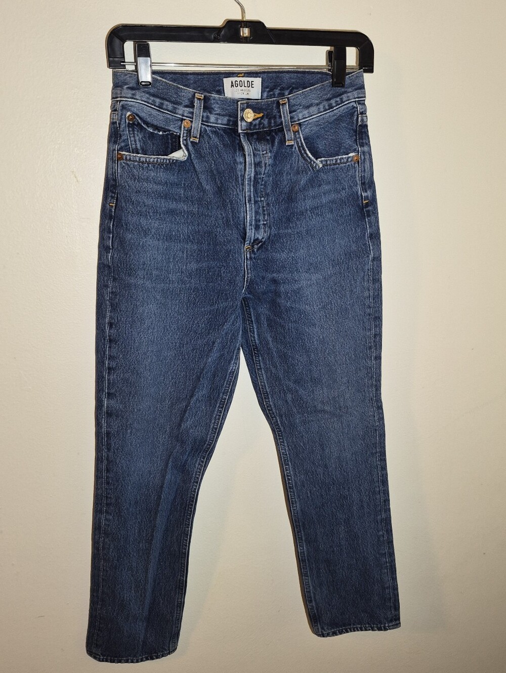 24) AGOLDE Riley high-rise straight Leg jeans dark blue wash Button Fly